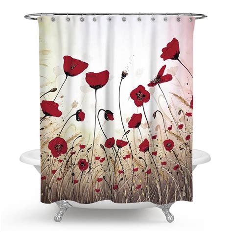 Red Poppy Shower Curtain Flower Bathroom Decor Warmthone