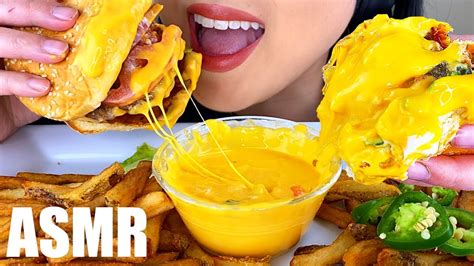 Asmr Cheesy Bacon Cheeseburger And Cheesy Fries Mukbang Five Guys Burgers No Talking Asmr