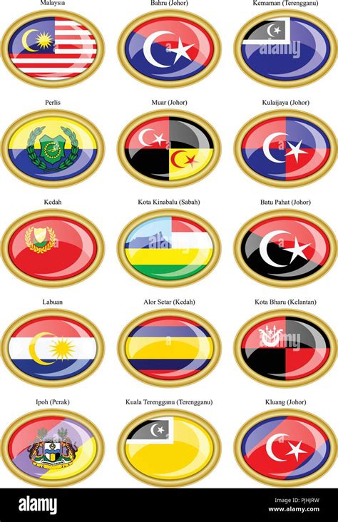 Set Of Icons Flags Of The Malaysian States And Cities Stock Vector Image And Art Alamy