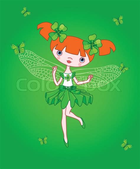 Little Clover Fairy Flying With Stock Vector Colourbox