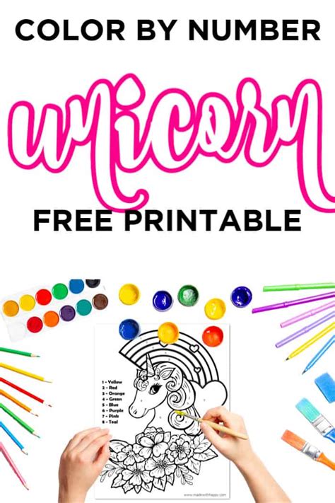 Unicorn Color By Number Free Printable Printable Word Searches Hot