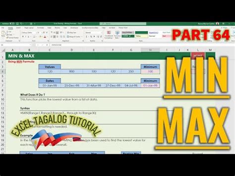 Excel Tagalog Tutorial 64 Min And Max YouTube