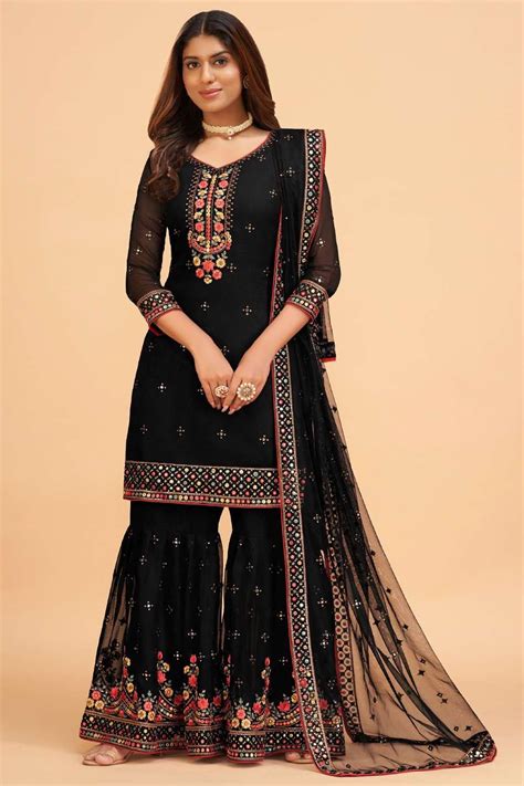 Pakistani Georgette Sharara Suit With Embroidered SS0872