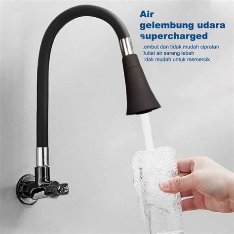 Promo Sus304 Kran Angsa Fleksibel 2In1 Tembok Stainless Hitam Keran