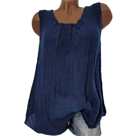 Aofany Plus Size Womens Summer Tank Tops Comfort Cotton Linen Tee Blouse On Clearance