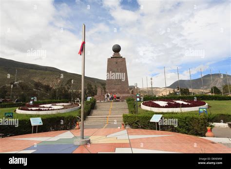 Mitad Del Mundo Monument Marking The Equatorial Line Near Quito