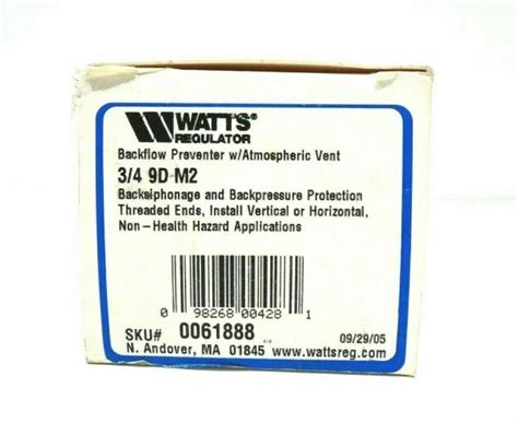 New Watts 0061888 Backflow Preventer 3 4 9d M2 Sb Industrial Supply Inc