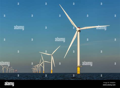 Gunfleet Sands Offshore Wind Farm Viewed From A Passing Boat Stock