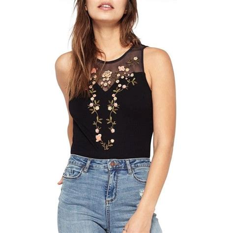 Miss Selfridge Womens Mesh Embroidered Bodysuit 215 Brl Liked On