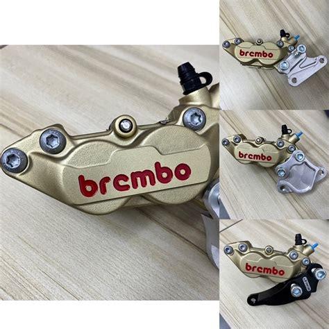 Brembo P4 Gold Brake Caliper With Bracket 4Pot Caliper Bracket Depan