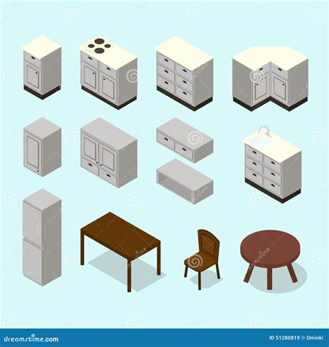 Sistema Isom Trico De Los Muebles De La Cocina Del Vector Ilustraci N