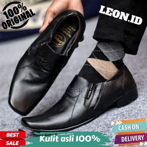 Jual Sepatu Pantofel Hitam Polos Pria Kulit Sapi Asli Model Slip On