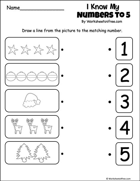 Free Christmas Math Numbers Worksheet – 1 to 5 - Worksheets4Free