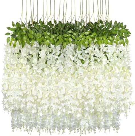 Pauwer 24pcs Artificial Wisteria Vines Fake Flower Garland 3 6ft Piece