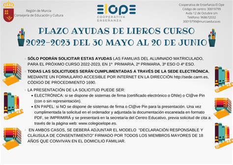 Ayudas De Libros Curso 2022 2023 Colegio El Ope