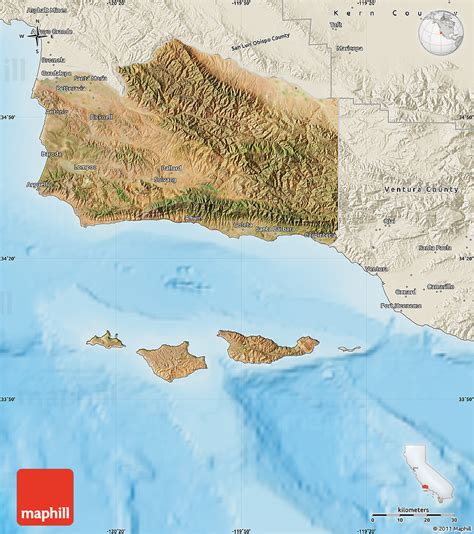 Satellite Map Of Santa Barbara County Shaded Relief Outside