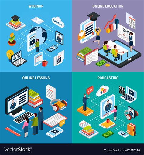 Four Webinar Isometric Icon Set Royalty Free Vector Image