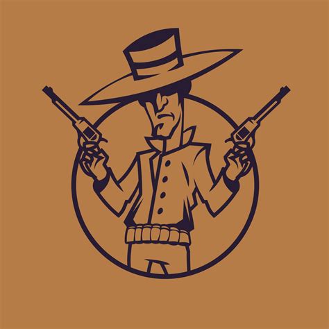 Cowboy Holding Revolvers Wild West Concept Art In Monochrome Style