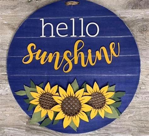 3d Door Hanger Hello Sunshine With Sunflowers Mommys Design Farm