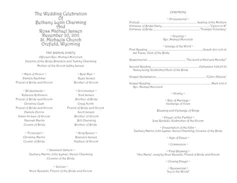 Catholic Wedding Program Template Free Printable Templates