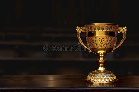 A Prestigious Gold Trophy Elegantly Displayed On A Polished Wooden