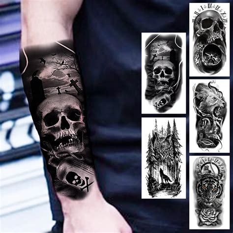 Tatuajes Temporales De Calavera Negra Para Hombres Y Mujeres