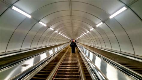 Escalator Moving Ramp In Subway Stock Image Image Of People