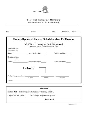 Ausfüllbar Online Erster allgemeinbildender Schulabschluss fr Externe