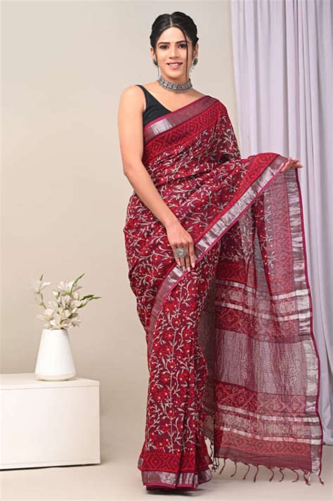 Linen Cotton Sarees Ruhi Hand Block Printer