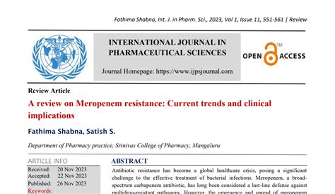 A Review On Meropenem Resistance Current Trends And Clinical Implications