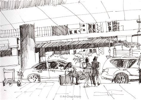 #261 - Terminal 3 arrival Another sketch on my journey home. I drew this using a UniPin pen when ...