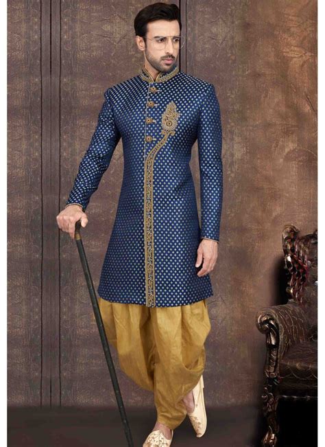 Buy Online Blue Jacquard Dhoti Kurta 163070