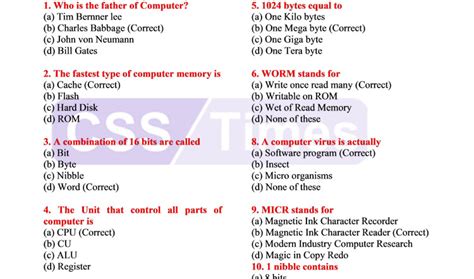 Computer And Internet MCQs CSS Times