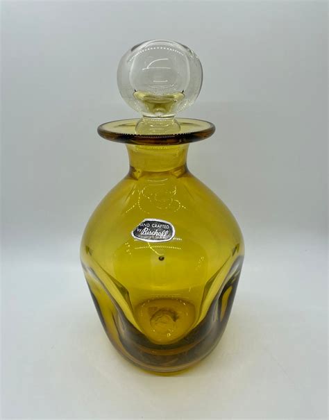 Vintage Bischoff Amber Glass Pinch Decanter W Round Stopper C 1960s Etsy