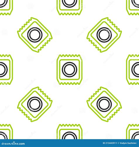 Line Condom In Package Safe Sex Icon Isolated Seamless Pattern On White