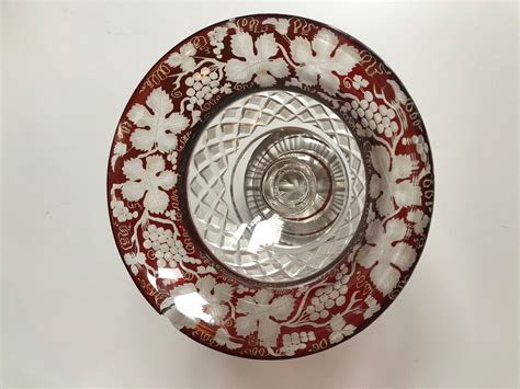 Bohemian Egermann Ruby Bowl Cut To Clear Glass Centrepiece 19th Century At 1stdibs Egermann