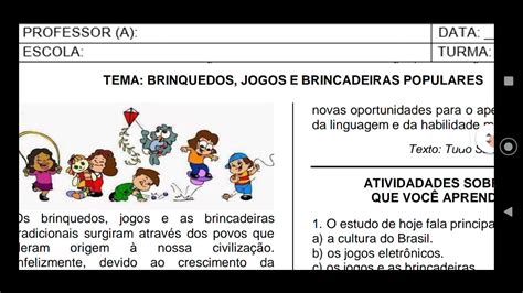 Brinquedos jogos e brincadeiras populares educação física 3 ano