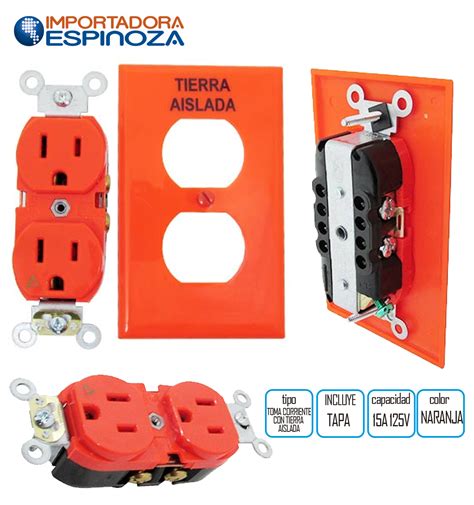 TOMA CORRIENTE DOBLE GRADO HOSPITALARIO 15A 125V NARANJA FACE PLATE