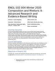 ENGL 102 133 Syllabus Copy Pdf ENGL 102 Spring 2020 Composition And