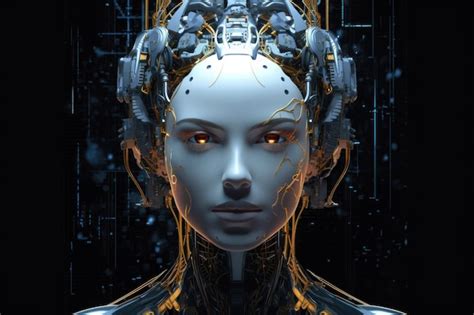 Cara De Robot Femenino Sobre Fondo Oscuro Inteligencia Artificial Ia