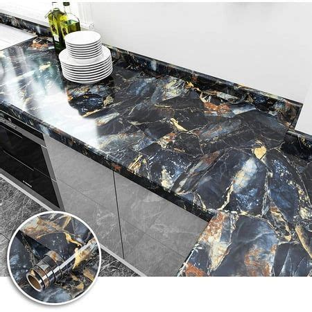 Veelike X Navy Blue Marble Contact Paper For Countertops