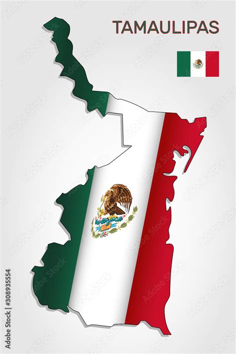 Vector map of Tamaulipas state combined with waving Mexican national ...