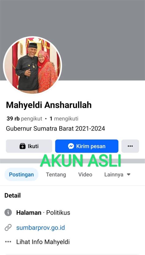 Salah Akun Facebook Gubernur Sumatera Barat Mahyeldi Anssharullah