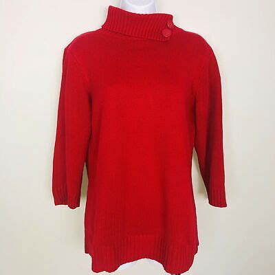 Croft Barrow Womens Sweater Sz M Red 3 4 Sleeve Cable Knit Button