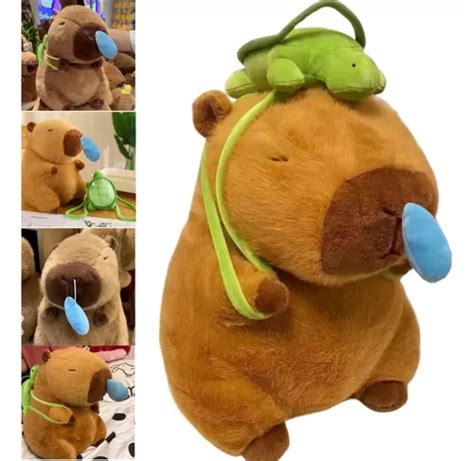 Peluche De Capibara De Cm Con Mochila De Tortuga Regalo Meses Sin