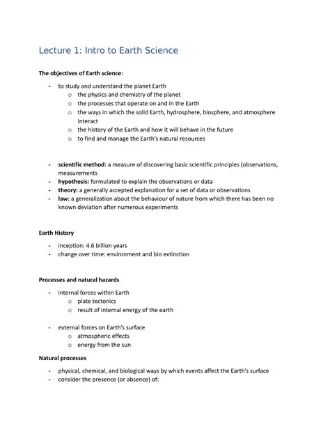 ESCI 1000 Notes Lecture 1 Intro To Earth Science The Objectives Of