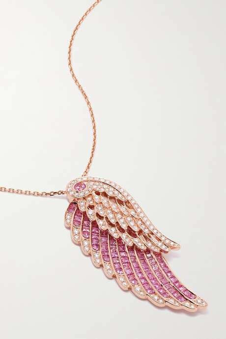 Gold Wings Embrace Karat Rose Gold Sapphire And Diamond Necklace