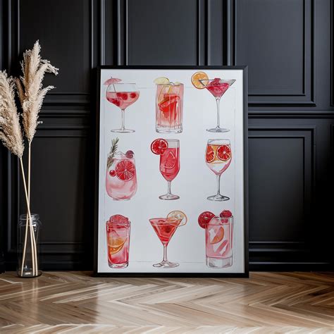 Pink Cocktail Art Print Cocktails Artwork Bar Art Print Dining Room