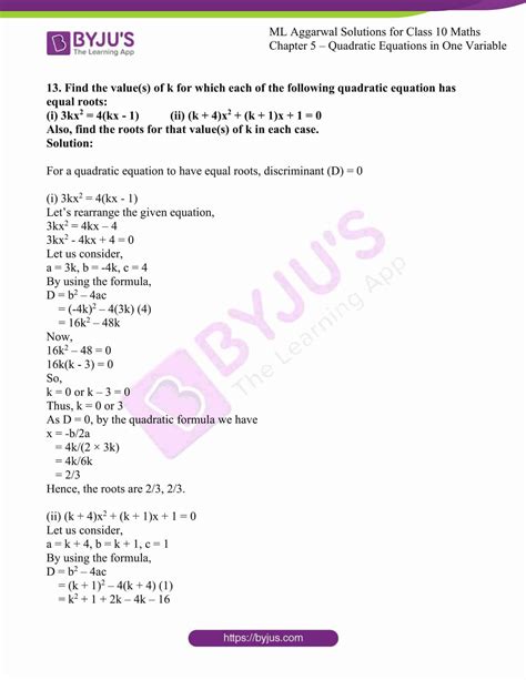 Ml Aggarwal Solutions For Class Chapter Quadratic Equations In