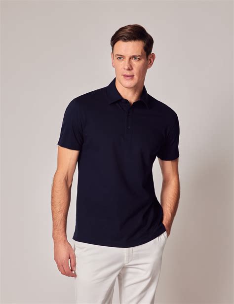 Navy Pique Slim Polo Shirt Short Sleeve Hawes And Curtis